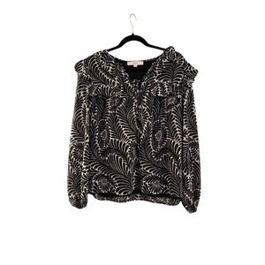 LOFT Black and White Leaf Print Blouse
